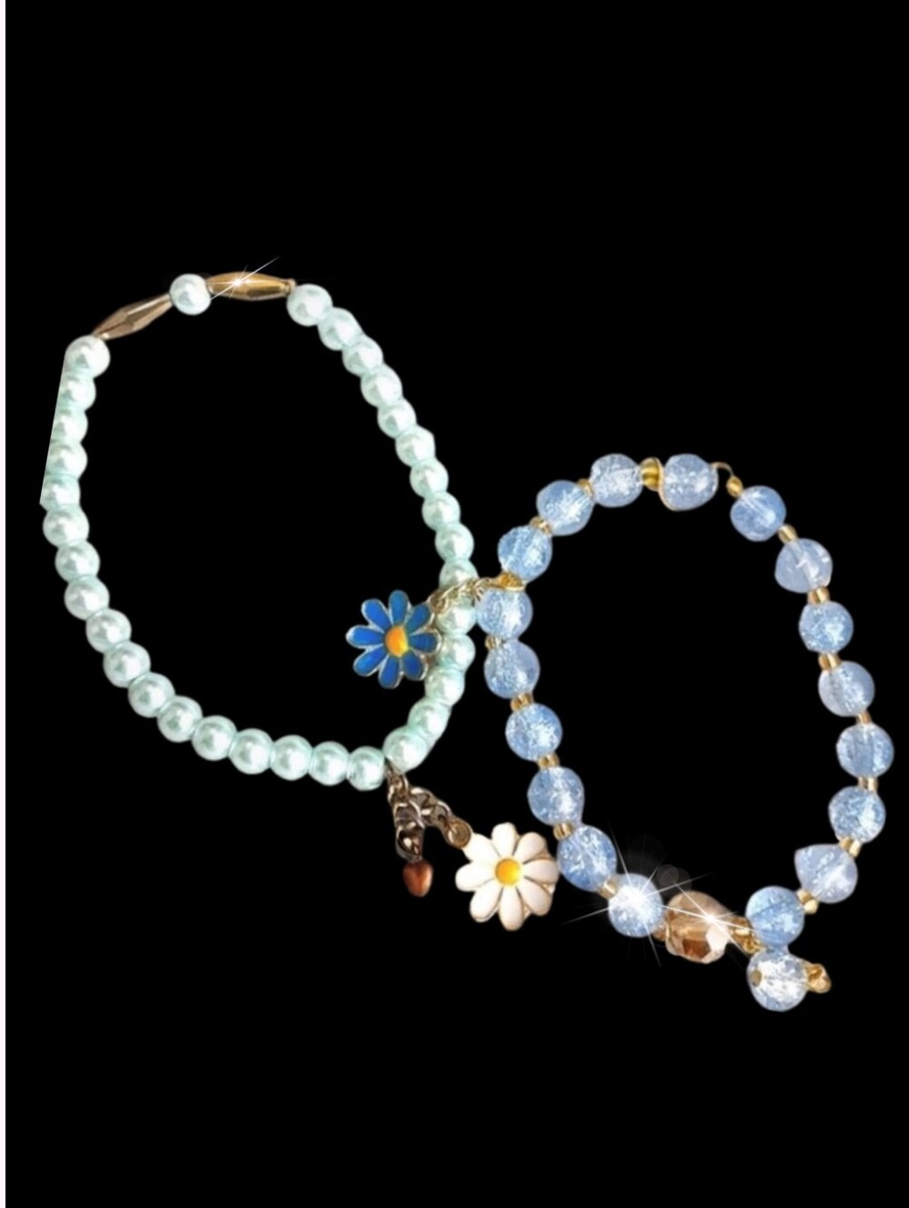 Blue Crackle Bead Bracelet w/ Daisy Charm